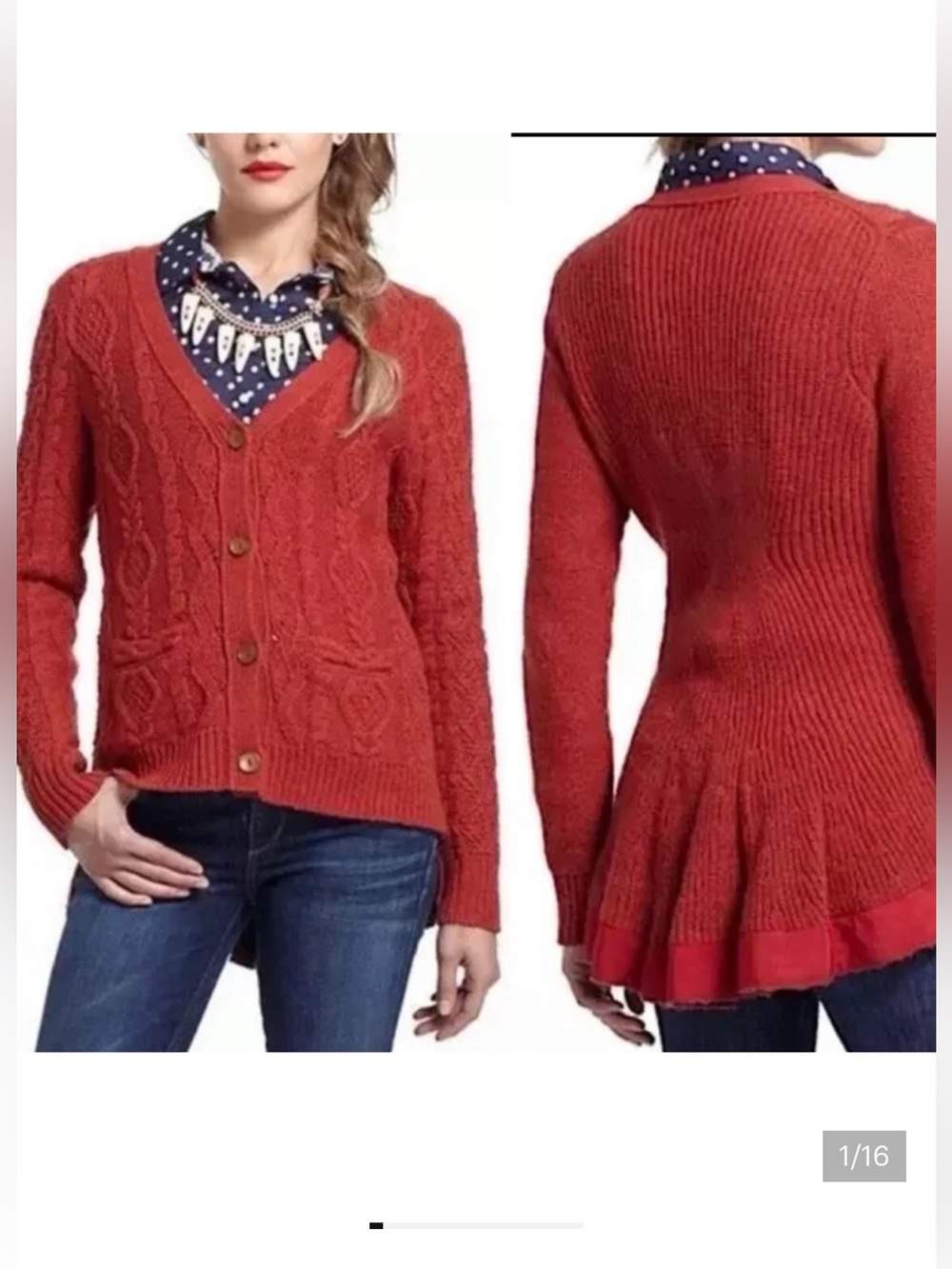 Anthropologie Far Away From Close Pauline Cable Knit Cardigan Sweater Wool XS